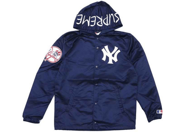 Supreme Yankees Satin Hooded Jacket Navy (WORN)