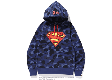 BAPE x DC Superman Color Camo Pullover Hoodie Navy