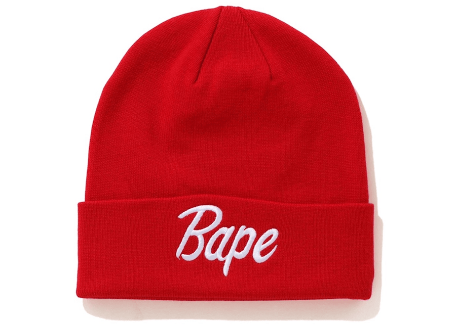 BAPE Script Knit Beanie Red