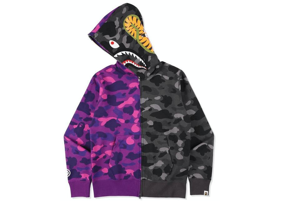 BAPE Color Camo Tiger Shark Half Full Zip Hoodie (SS21) Purple