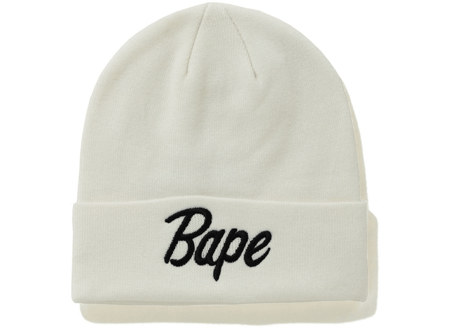 BAPE Script Knit Beanie White
